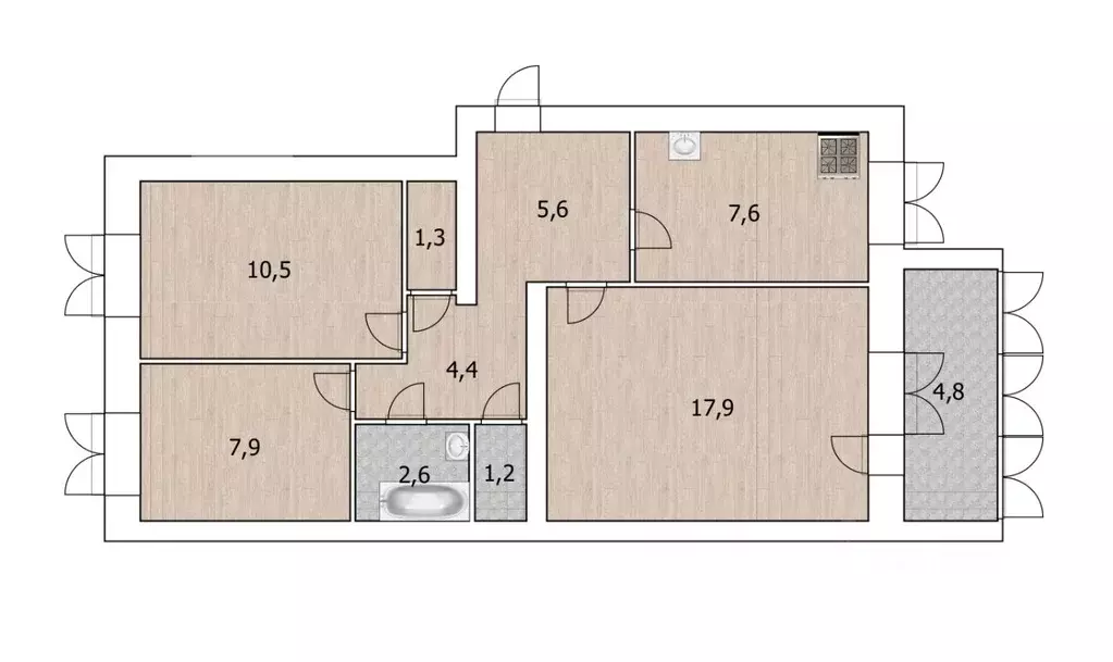 3-к кв. башкортостан, благовещенск ул. мира, 41 (59.0 м) - Фото 1