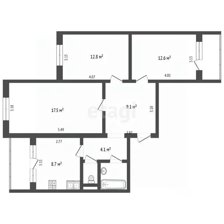 3-к кв. Крым, Симферополь ул. Балаклавская (73.5 м) - Фото 2