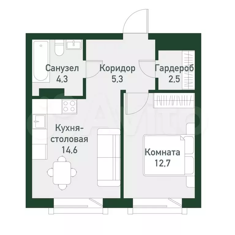 1-к. квартира, 40,1 м, 4/7 эт. - Фото 0