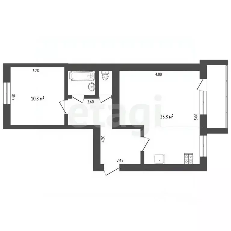 2-к кв. Тюменская область, Тюмень Северная ул., 6 (49.2 м) - Фото 2