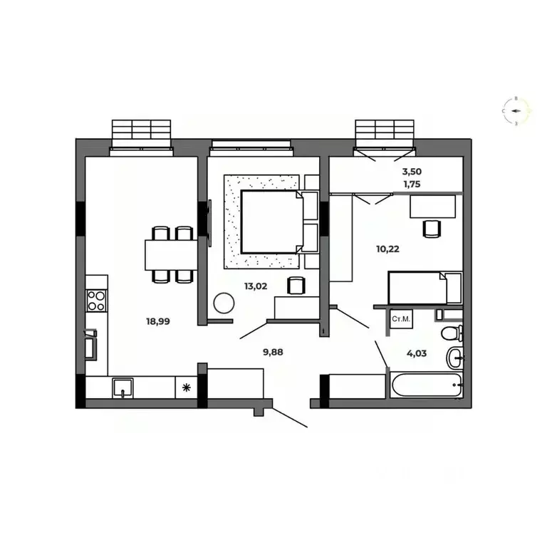 2-к кв. Омская область, Омск  (57.94 м) - Фото 0