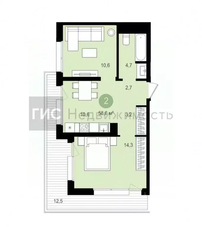 1-к кв. Новосибирская область, Новосибирск ул. Аэропорт, 88 (58.56 м) - Фото 0