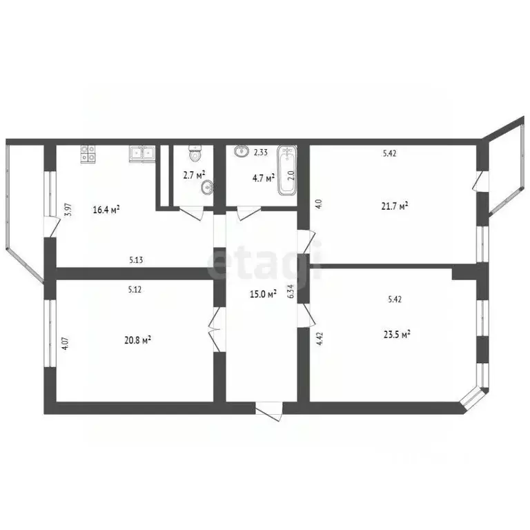 3-к кв. Архангельская область, Архангельск ул. Гайдара, 2к1 (104.8 м) - Фото 2