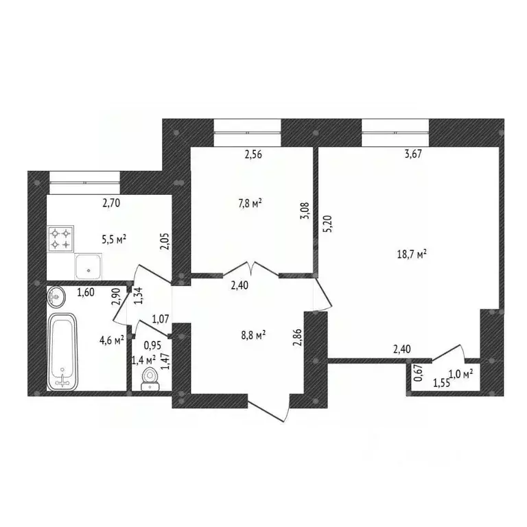 2-к кв. Башкортостан, Уфа Первомайская ул., 26 (47.8 м) - Фото 2