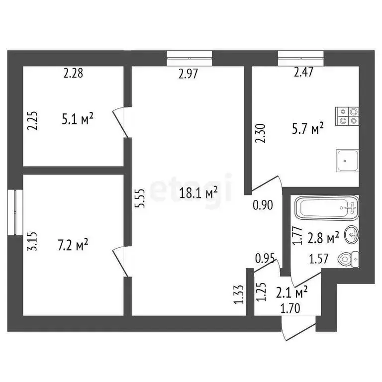 2-комнатная квартира: Ишим, Привокзальная площадь, 5 (41 м) - Фото 0
