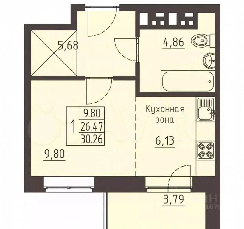 1-к кв. Иркутская область, Иркутск ул. Рылеева, 11 (31.0 м) - Фото 0