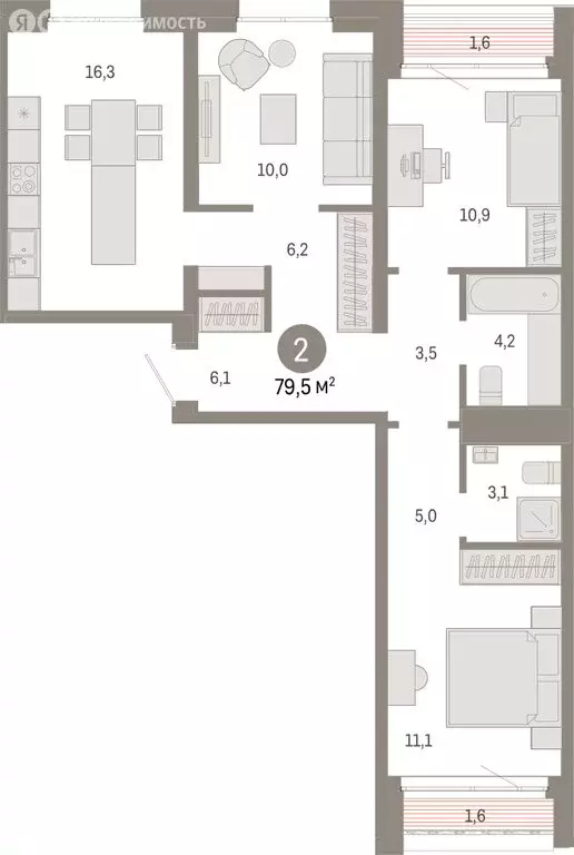 2-комнатная квартира: Екатеринбург, улица Советских Женщин (79.5 м) - Фото 1