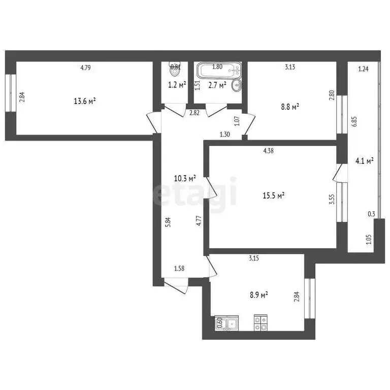 3-комнатная квартира: Стерлитамак, улица Гоголя, 118 (61 м) - Фото 1