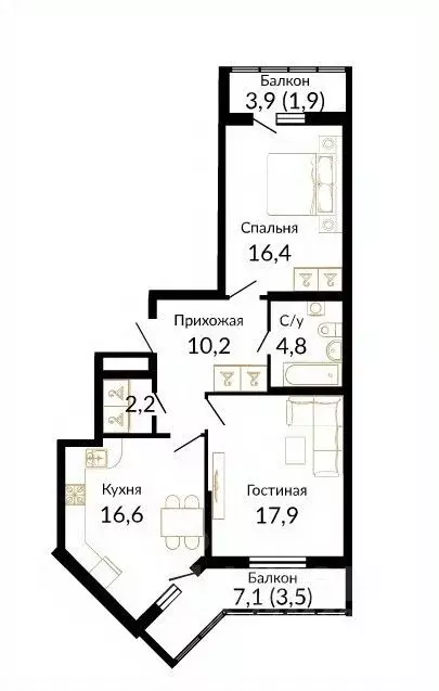 2-к кв. Краснодарский край, Новороссийск ул. Куникова, 55к1 (74.8 м) - Фото 1