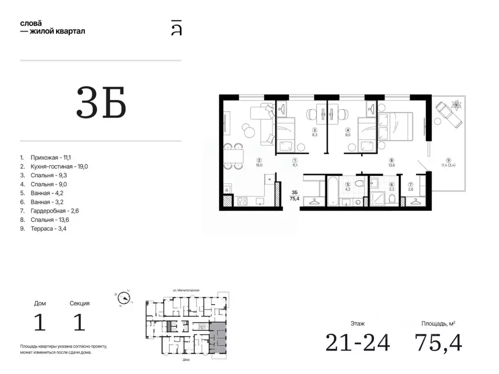3-к кв. Астраханская область, Астрахань Магнитогорская ул., 1 (75.39 ... - Фото 1