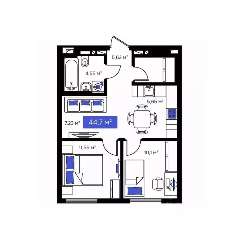 2-к кв. Приморский край, Владивосток Визионер жилой комплекс (44.7 м) - Фото 1