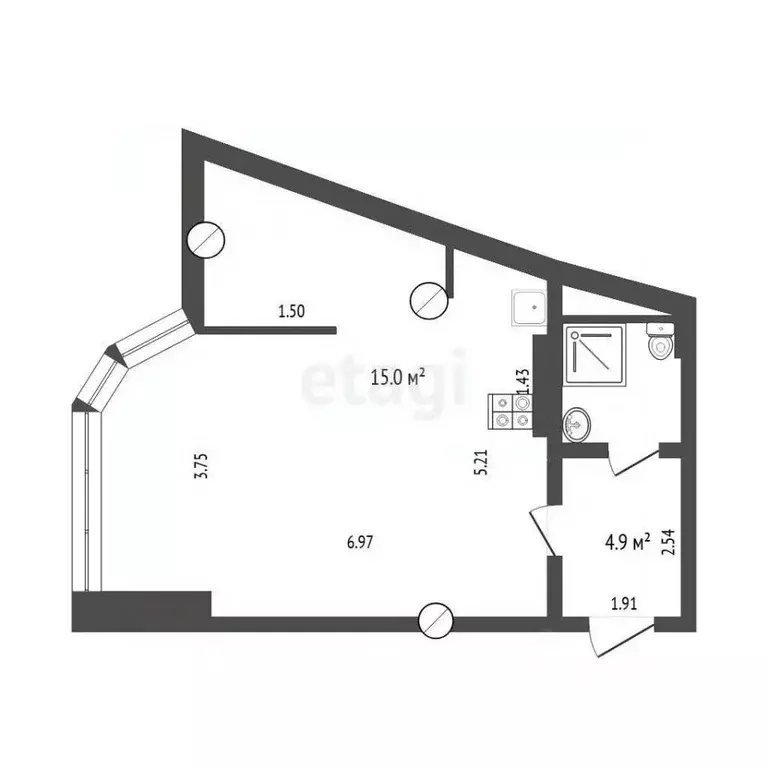 Студия Тюменская область, Тюмень ул. 50 лет ВЛКСМ, 13к1 (45.7 м) - Фото 2