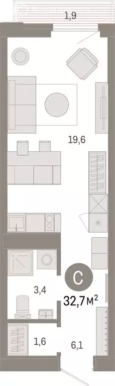 Квартира-студия: Тюмень, жилой комплекс Зарека (32.72 м) - Фото 1