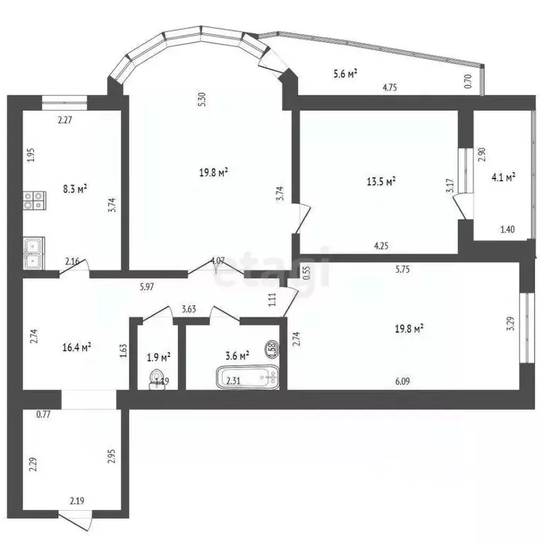 3-к кв. Ростовская область, Ростов-на-Дону Киргизская ул., 12г (90.0 ... - Фото 1