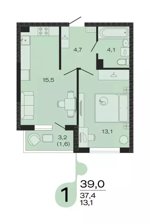 1-к кв. Краснодарский край, Новокубанск Капланово мкр, Эво жилой ... - Фото 1