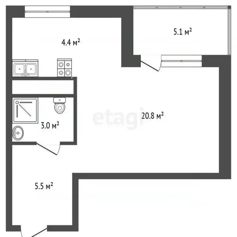 Студия Тюменская область, Тюмень Дамбовская ул., 29к1 (33.8 м) - Фото 1