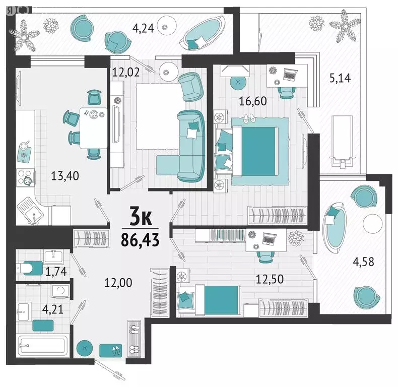 3-комнатная квартира: Туапсе, улица Портовиков, 39/1 (85.15 м) - Фото 0