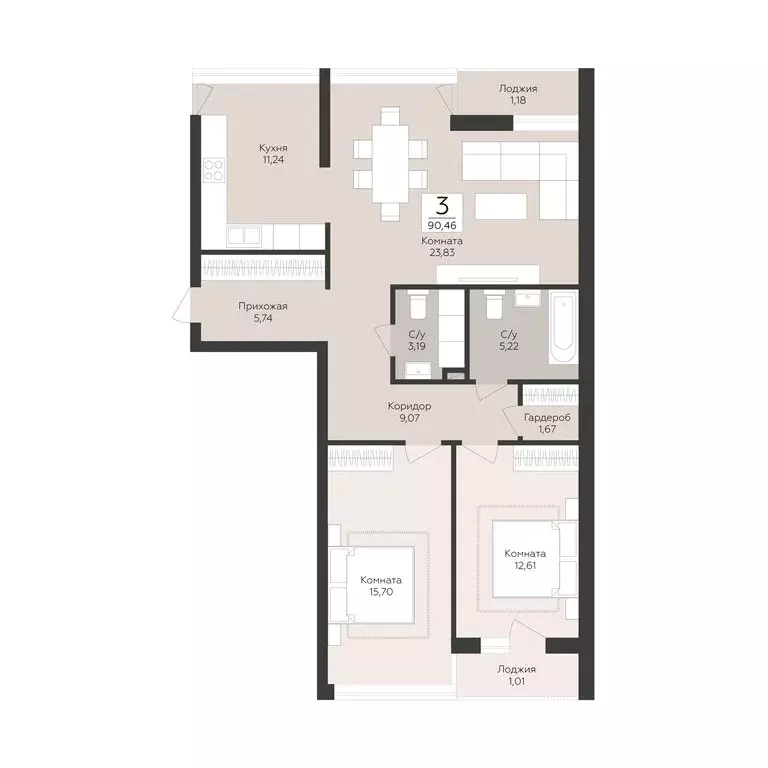 3-комнатная квартира: Самара, Барбошина Поляна (90.46 м) - Фото 1