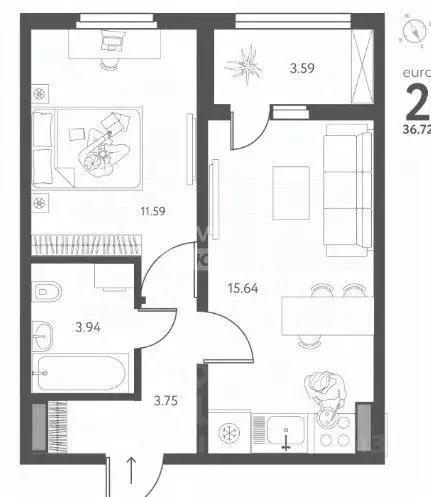 1-к кв. Липецкая область, Липецк ул. Перова, 1 (36.72 м) - Фото 0
