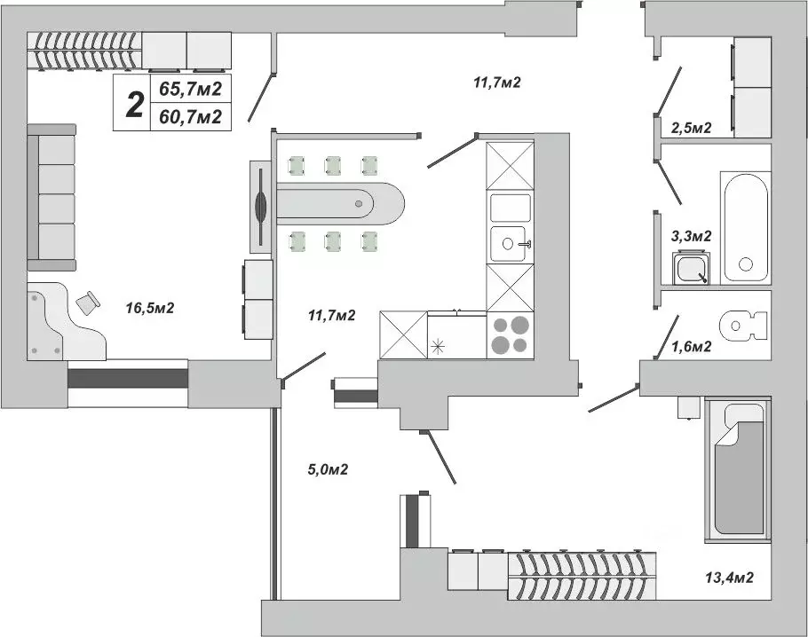 2-к кв. Тамбовская область, Тамбов ул. Чичерина, 7/1к3 (65.7 м) - Фото 1