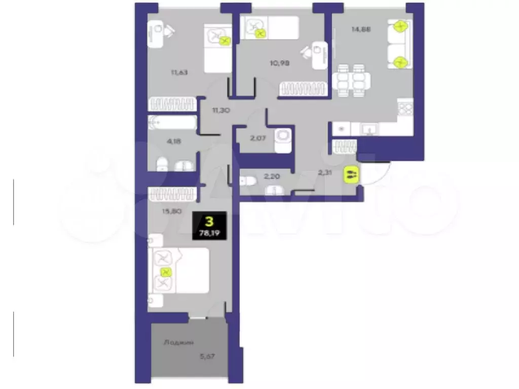 3-к. квартира, 79 м, 3/10 эт. - Фото 1