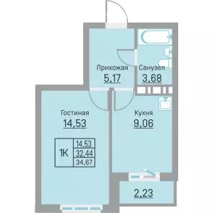 1-комнатная квартира: Пермь, Белозёрская улица, 26 (34.67 м) - Фото 1