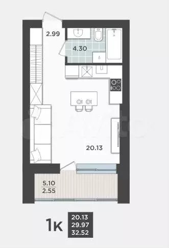 Квартира-студия, 30 м, 9/9 эт. - Фото 1