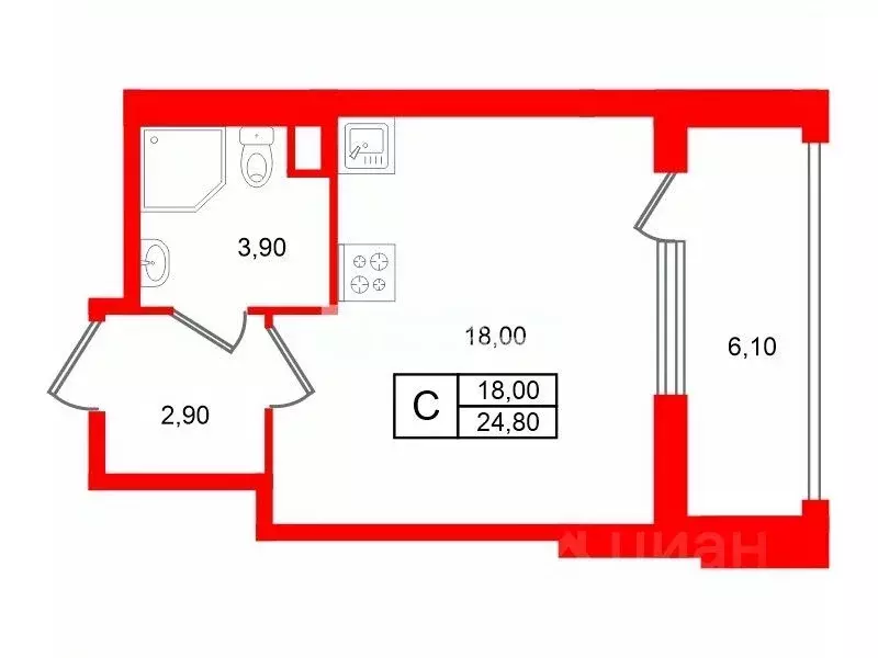Студия Санкт-Петербург просп. Обуховской обороны, 36 (24.8 м) - Фото 2
