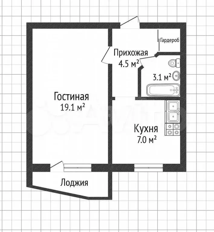 1-к. квартира, 33,7 м, 8/10 эт. - Фото 0