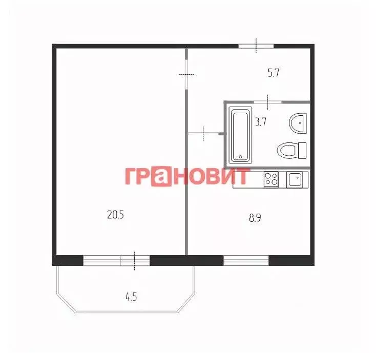 1-к кв. новосибирская область, новосибирск танковая ул, 6 (38.4 м) - Фото 1