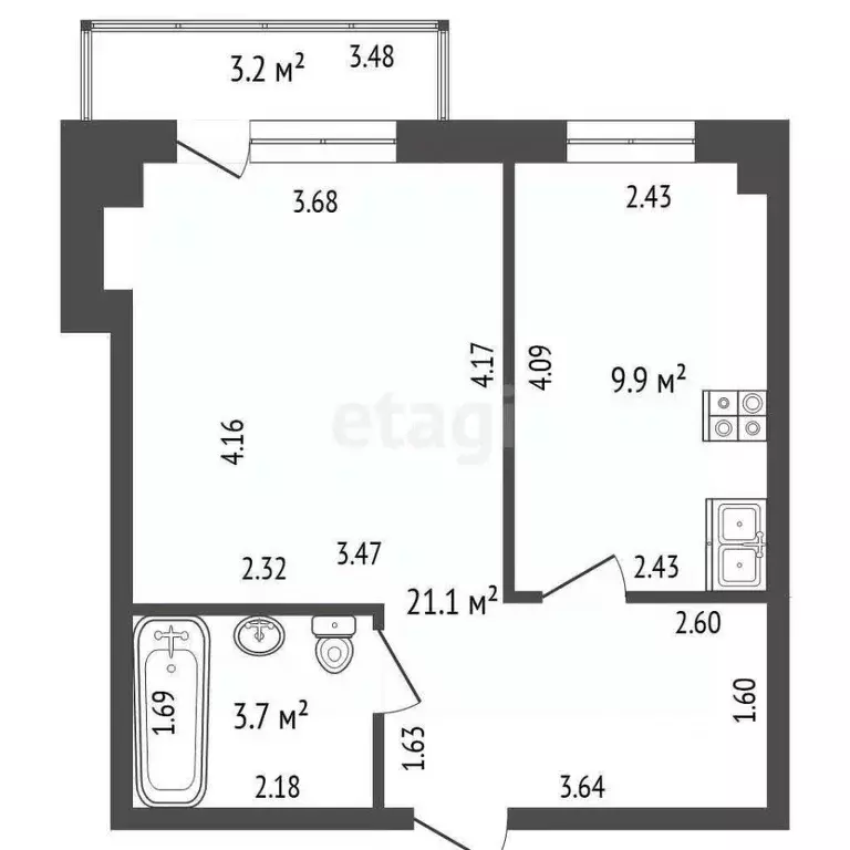 1-к кв. Башкортостан, Стерлитамак Вокзальная ул., 18А (34.7 м) - Фото 2