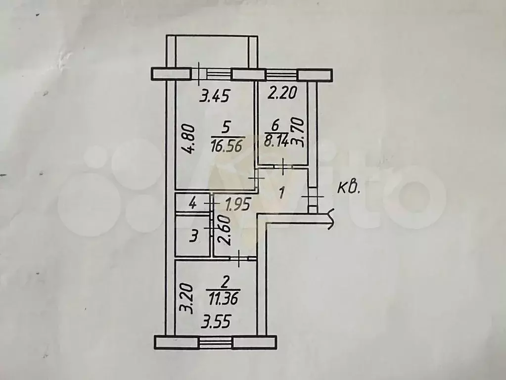 2-к. квартира, 49,6 м, 4/6 эт. - Фото 0