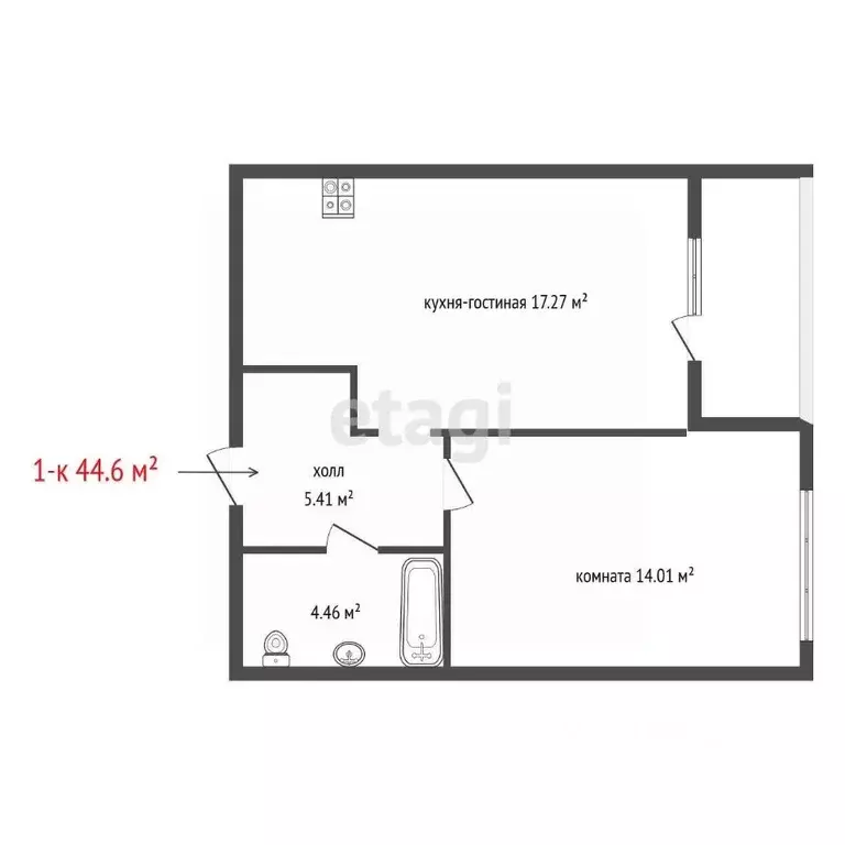 1-к кв. Свердловская область, Екатеринбург ул. Тверитина, 41 (44.6 м) - Фото 2