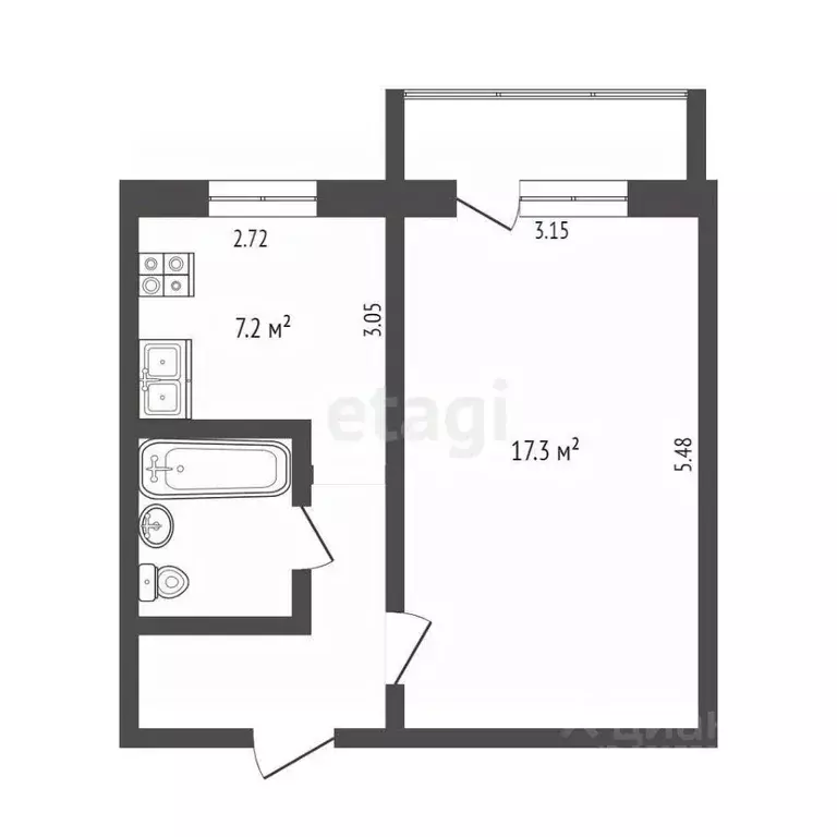 1-к кв. Ямало-Ненецкий АО, Ноябрьск Транспортная ул., 5 (31.8 м) - Фото 2