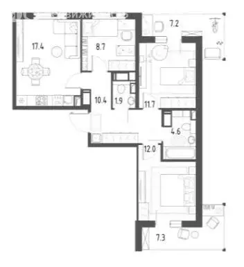 3-комнатная квартира: посёлок Шушары, Чудовская улица, 14к1 (70 м) - Фото 1