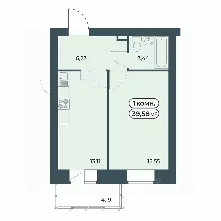 1-к кв. Красноярский край, Красноярск Мята жилой комплекс (39.58 м) - Фото 1