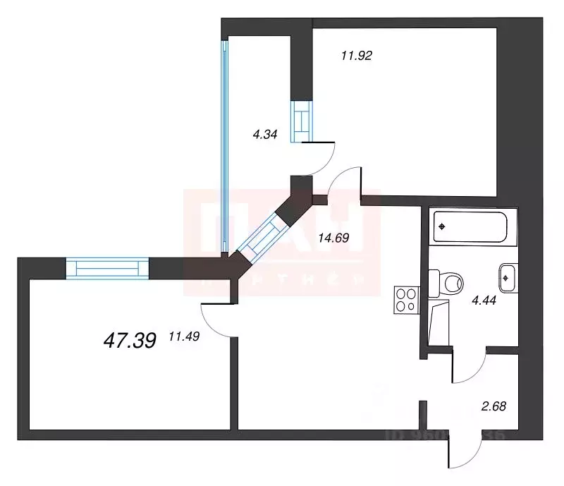 2-к кв. Ленинградская область, Мурино Всеволожский район, ул. ... - Фото 2