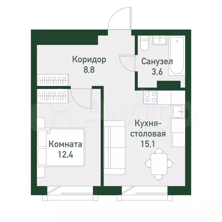 1-к. квартира, 40 м, 2/7 эт. - Фото 0