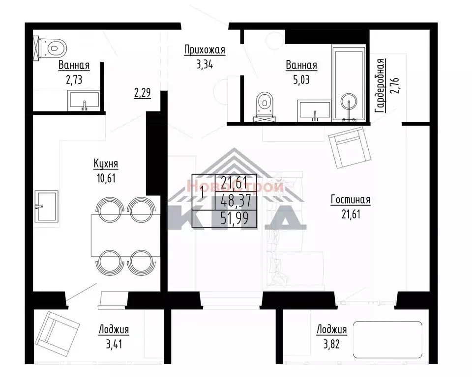1-к кв. Омская область, Омск ул. Леонида Маслова, 7 (52.0 м) - Фото 1