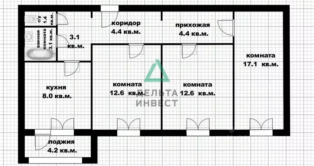 3-к кв. Башкортостан, Уфа ул. Рудольфа Нуреева, 14А (66.7 м) - Фото 1