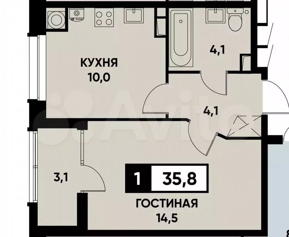1-к. квартира, 35,8 м, 14/16 эт. - Фото 0