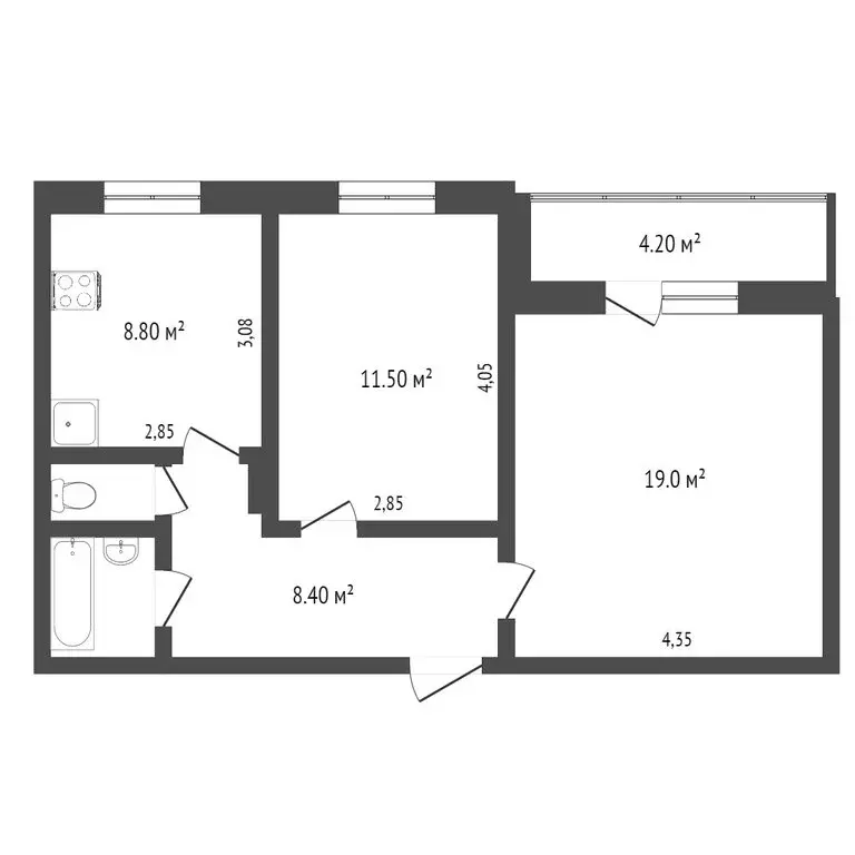 2-комнатная квартира: Тобольск, 10-й микрорайон, 47 (51.8 м) - Фото 1
