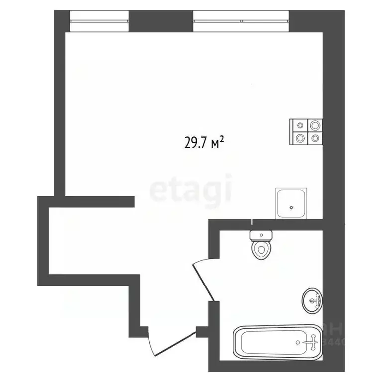 Студия Тюменская область, Тюмень ул. Тимофея Чаркова, 93 (29.8 м) - Фото 2