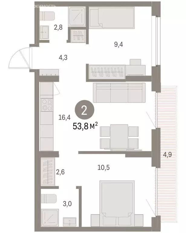 2-комнатная квартира: Екатеринбург, микрорайон Академический, 19-й ... - Фото 2
