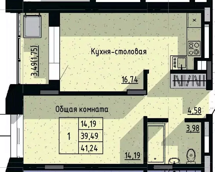 1-к кв. Саха (Якутия), Якутск пос. Геологов,  (41.24 м) - Фото 0