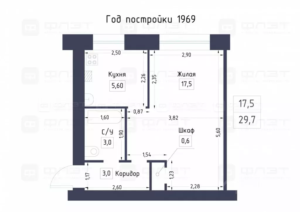 1-к кв. Татарстан, Казань пос. Дербышки, ул. Главная, 71Б (29.7 м) - Фото 2