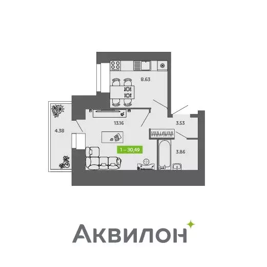 1-комнатная квартира: Архангельская область, Северодвинск (30.49 м) - Фото 0