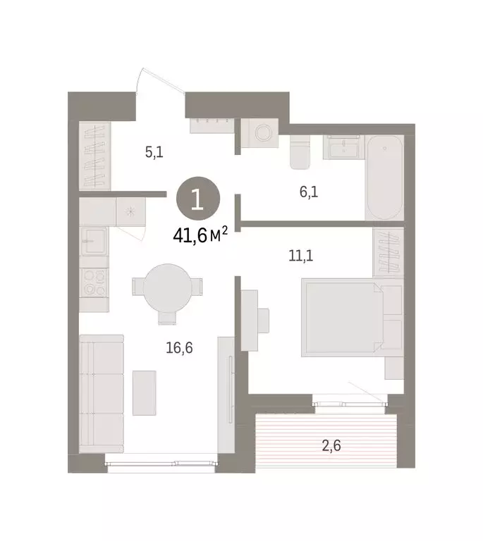 1-комнатная квартира: Пермь, микрорайон Крохалева (41.56 м) - Фото 2