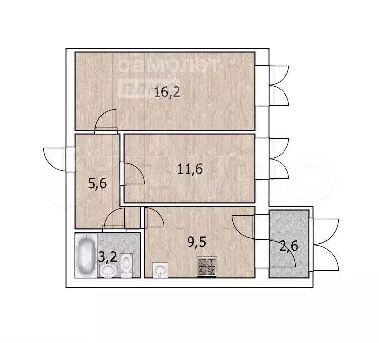 2-к. квартира, 46,4 м, 7/10 эт. - Фото 0