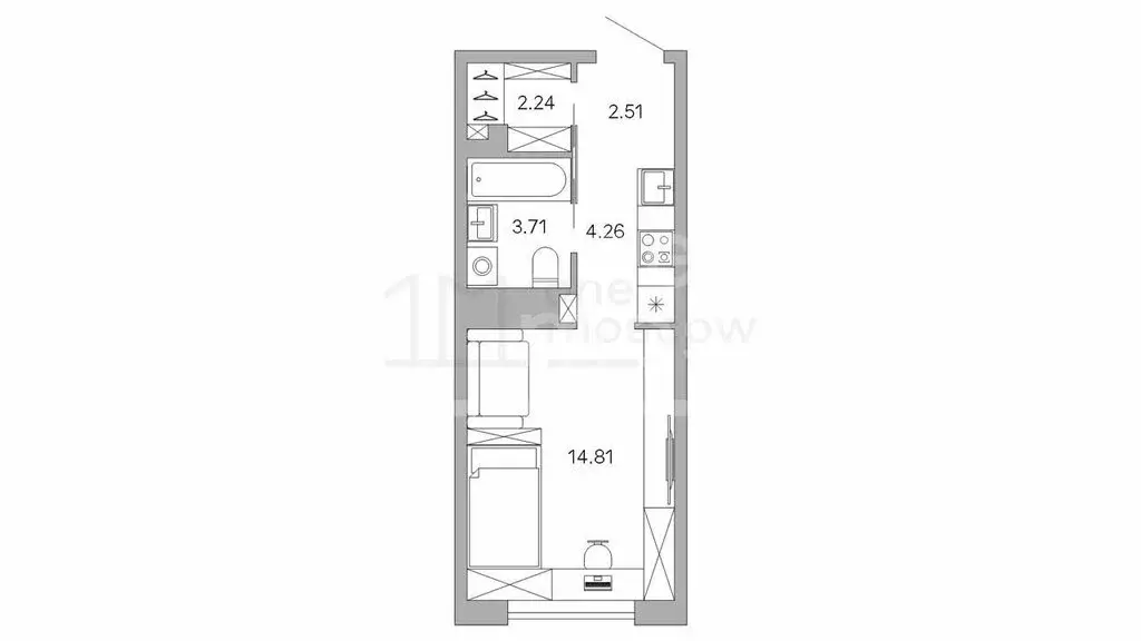 1-комнатная квартира: Москва, улица Берзарина, 30Б (27.5 м) - Фото 0